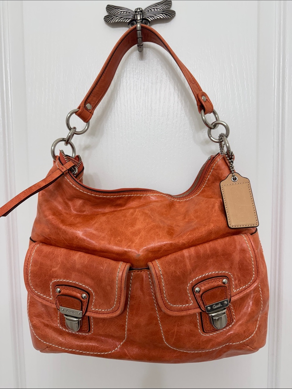 Leather Shoulder Bag in Burnt Orange - Unbranded